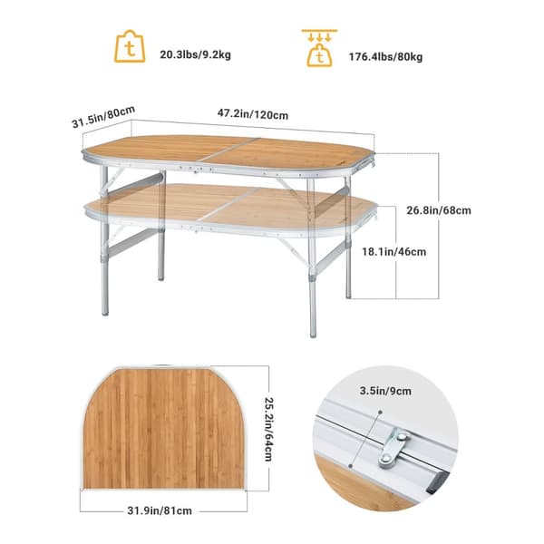 KING CAMP Bambus Folde Bambus Bord 120 x 80 cm
