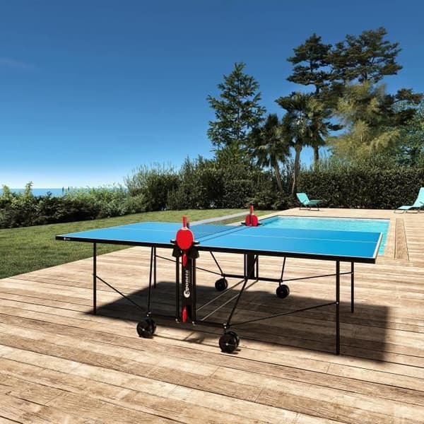SPONETA - Bordtennisbord - Kompakt Ping Pong Bord - Utomhusbruk - Blå och svart
