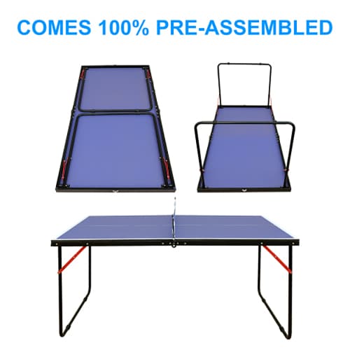 137,2 cm/4,5 fot hopfällbart bordtennisbord, bärbart pingisbordsset med nät, 2 bordtennispaddlar och 3 bollar, lätt att förvara, inomhus- och utomhuss