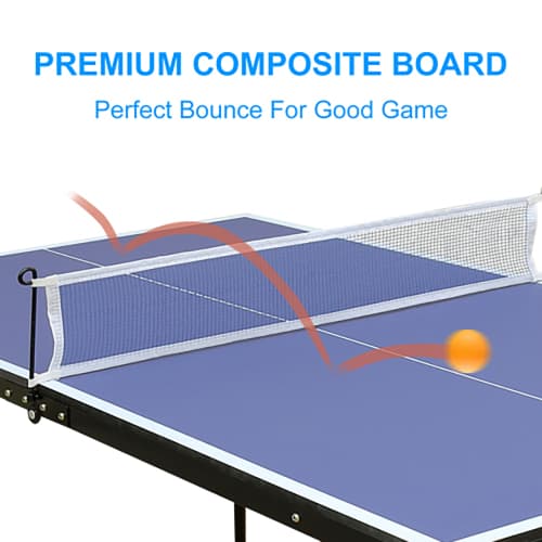 137,2 cm/4,5 fot hopfällbart bordtennisbord, bärbart pingisbordsset med nät, 2 bordtennispaddlar och 3 bollar, lätt att förvara, inomhus- och utomhuss