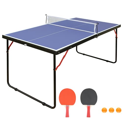 137,2 cm / 4,5 fod foldbart bordtennisbord, bærbart bordtennisbordsæt med net, 2 bordtennispadler og 3 bolde, let at opbevare, indendørs og udendørs