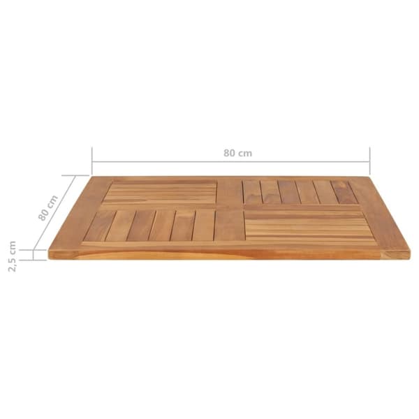 vidaXL Bordplate heltre teak kvadratisk 80x80x2,5 cm
