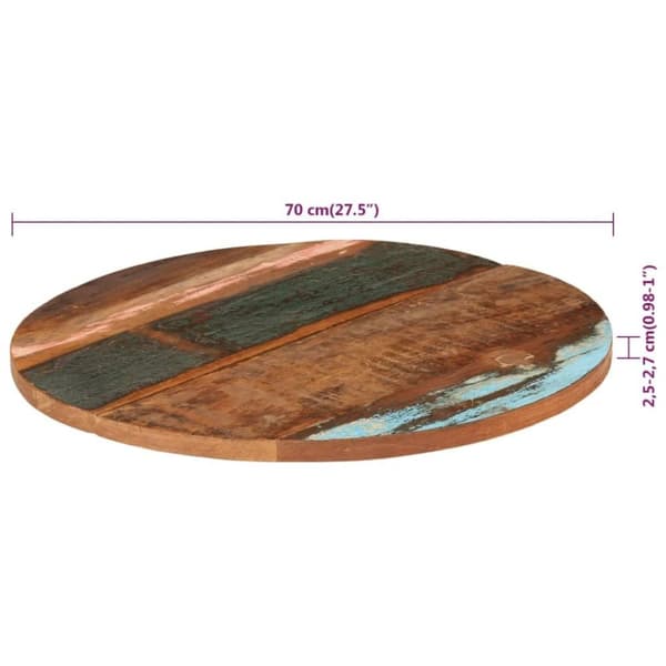 vidaXL Pyöreä pöytälevy 70 cm 25-27 mm täysi kierrätetty puu