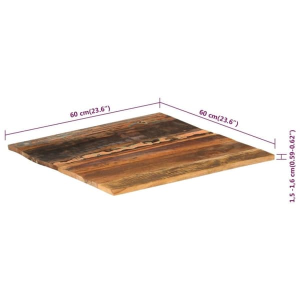 vidaXL Firkantet bordplate 60x60 cm 15-16 mm gjenvunnet heltre