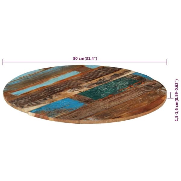 vidaXL Rund bordplate 80 cm 15-16 mm gjenvunnet heltre