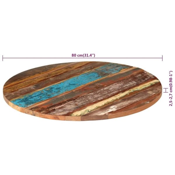 vidaXL Rund bordplate 80 cm 25-27 mm gjenvunnet heltre