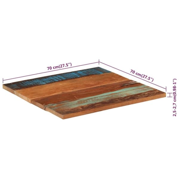 vidaXL Fyrkantig bordsskiva 70x70 cm 25-27 mm massivt återvunnet trä