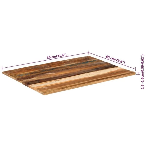 vidaXL Rektangulær bordplate 60x80 cm 15-16 mm gjenvunnet heltre
