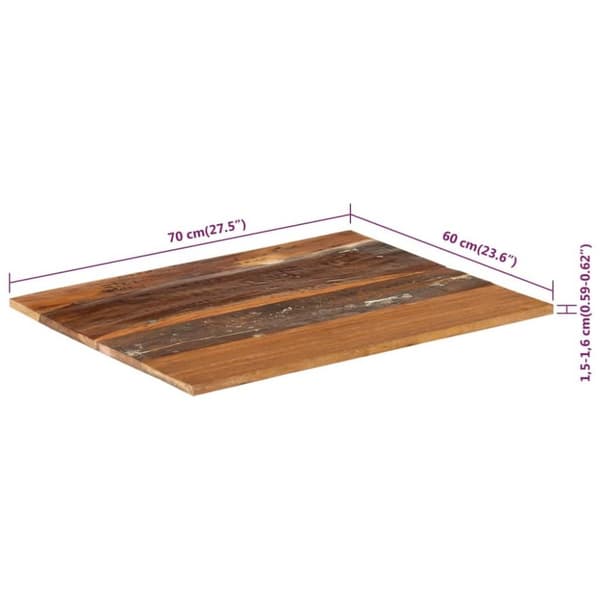vidaXL Suorakulmainen pöytälevy 60x70 cm 15-16 mm täysi kierrätyspuu