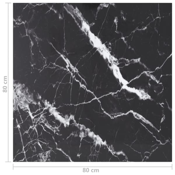 vidaXL bordplade 80x80 cm 6 mm hærdet glas med marmordesign sort