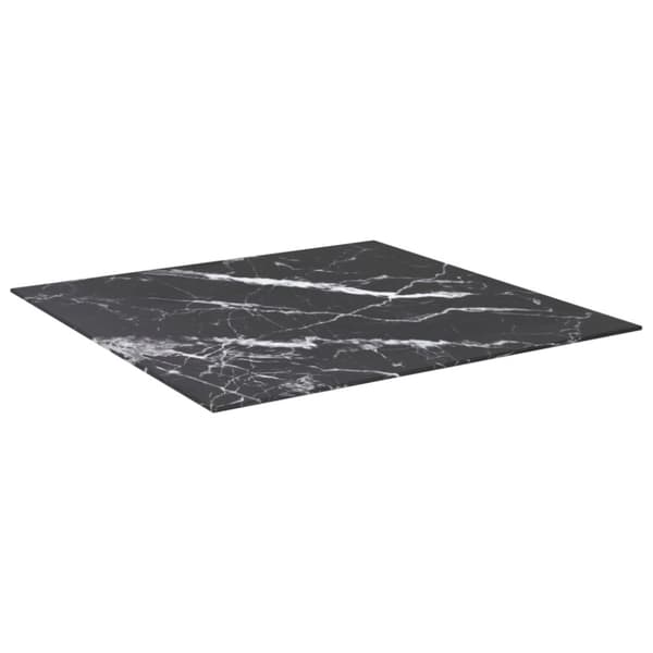 vidaXL bordplade 80x80 cm 6 mm hærdet glas med marmordesign sort