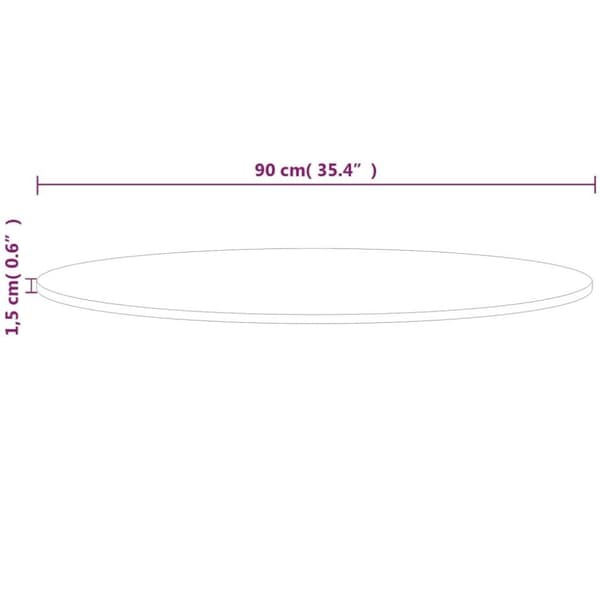 vidaXL Rund bordsskiva Ø90x1,5 cm obehandlat massiv ek