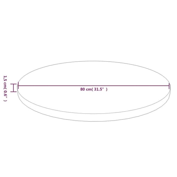vidaXL Rund bordplate lysebrun Ø80x1,5 cm behandlet heltre eik