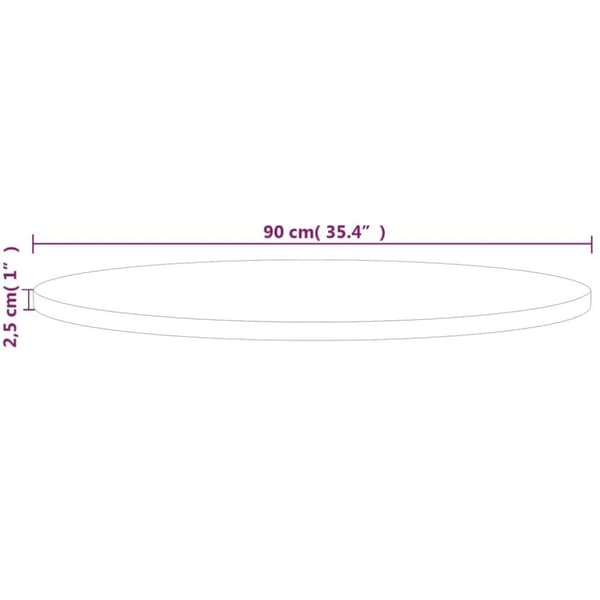 vidaXL Rund bordplate Ø90x2,5 cm ubehandlet heltre eik