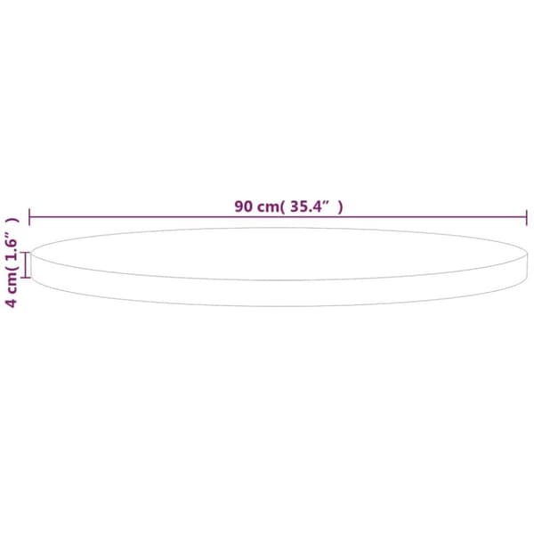 vidaXL Rund bordplate Ø90x4 cm ubehandlet heltre eik