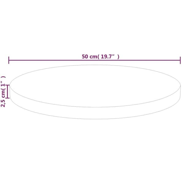 vidaXL Rund bordsskiva Ø50x2,5 cm obehandlat massiv ek