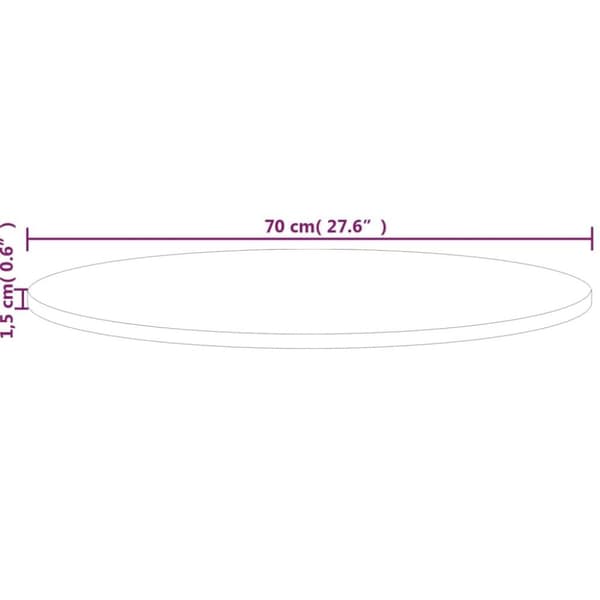 vidaXL Rund bordplate Ø70x1,5 cm ubehandlet heltre eik