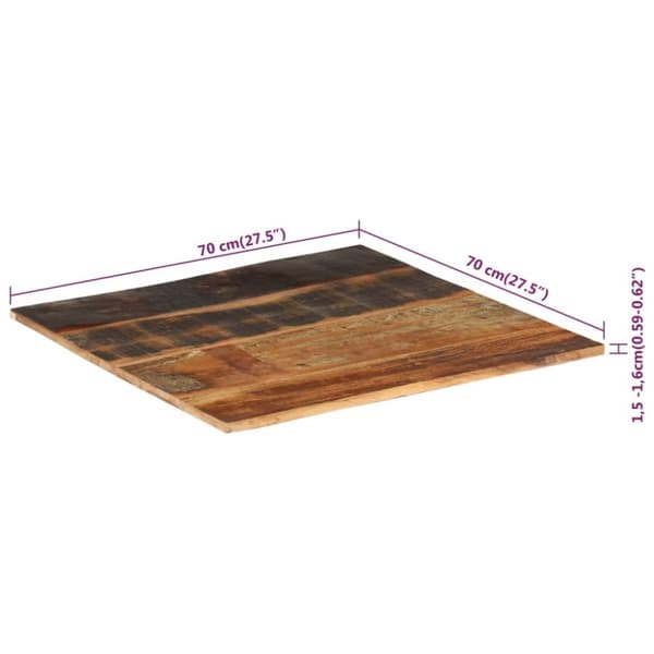 vidaXL Fyrkantig bordsskiva 70x70 cm 15-16 mm massivt återvunnet trä