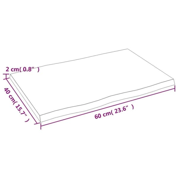 vidaXL Bordplate 60x40x2 cm ubehandlet heltre eik naturlig kant