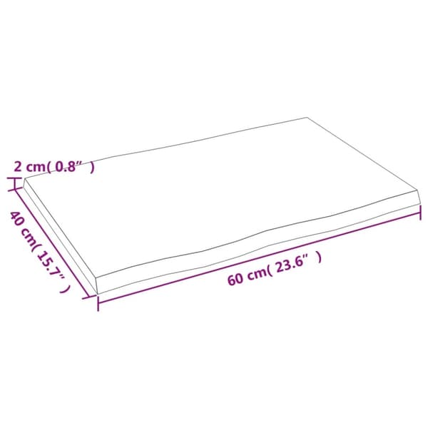 vidaXL Bordplate lysebrun 60x40x2cm behandlet heltre eik naturlig kant