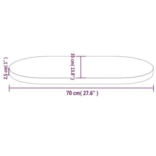 vidaXL Bordsskiva vit 70x35x2,5 cm oval massiv furu