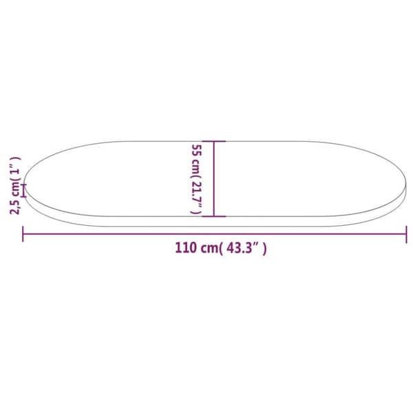 vidaXL Pöytälevy 110x55x2,5 cm täysi mänty ovaali