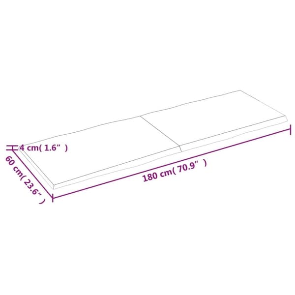 vidaXL Pöytälevy 180x60x(2-4) cm käsittelemätön täysi puu elävä reuna