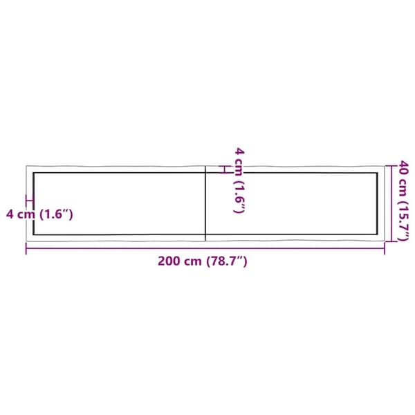 vidaXL Bordplate lysebrun 200x40x(2-4)cm behandlet heltre naturlig