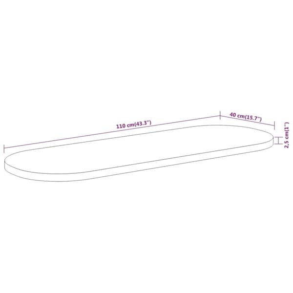 vidaXL Pöytälevy 110x40x2,5 cm ovaali täysi akasiapuu