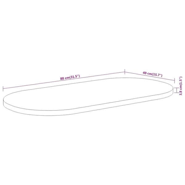 vidaXL Bordplate 80x40x3,8 cm oval heltre akasie