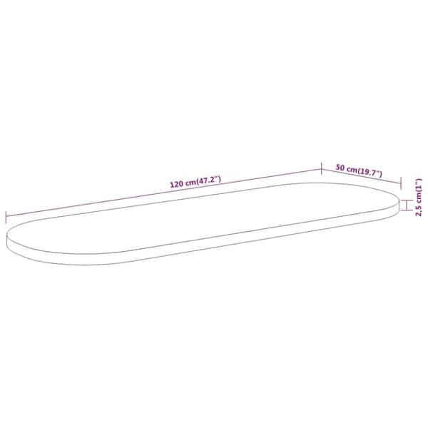 vidaXL Bordplate 120x50x2,5 cm oval heltre akasie