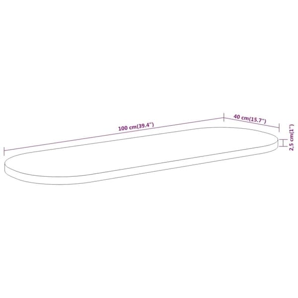 vidaXL Bordplate 100x40x2,5 cm oval heltre akasie