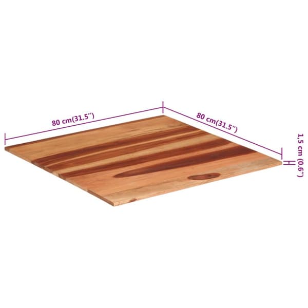 bordplade 15-16 mm 80x80 cm massivt sheeshamtræ