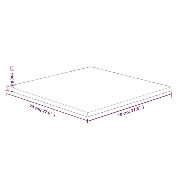 firkantet bordplade 70x70x1,5 cm ubehandlet massivt egetræ