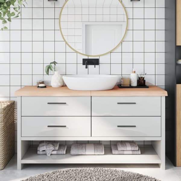 bordplade til badeværelse 160x60x(2-6)cm massivt træ ubehandlet