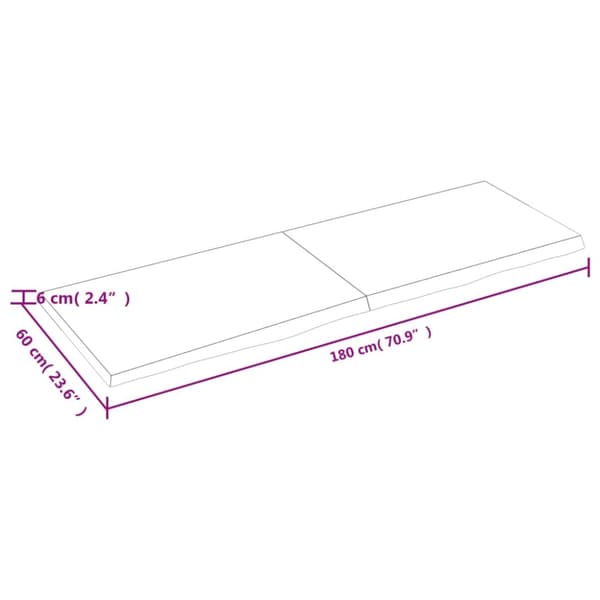bordplade til badeværelse 180x60x(2-6)cm massivt træ ubehandlet
