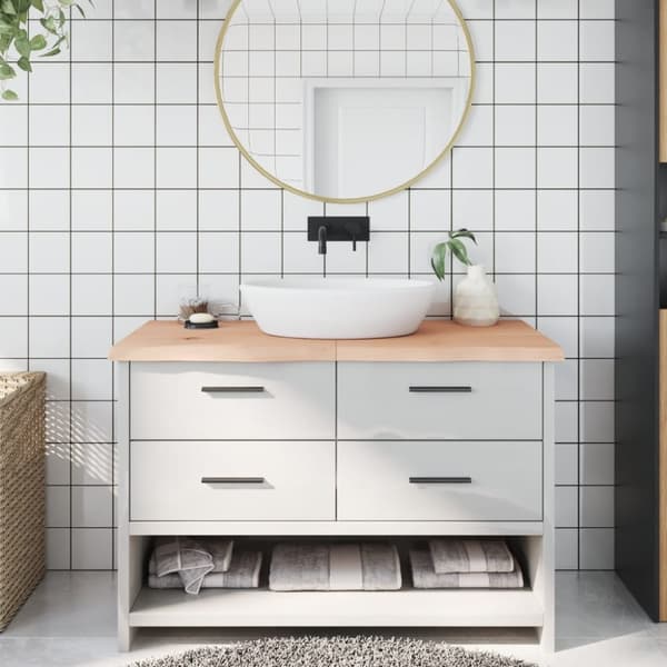 bordplade til badeværelse 120x50x(2-4)cm massivt træ ubehandlet