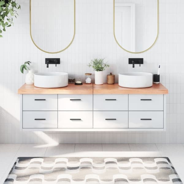bordplade til badeværelse 180x60x(2-6) cm massivt træ lysebrun
