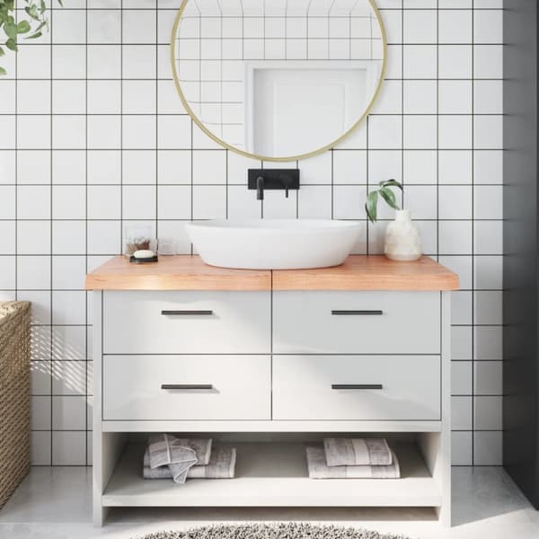 bordplade til badeværelse 120x50x(2-6) cm massivt træ lysebrun