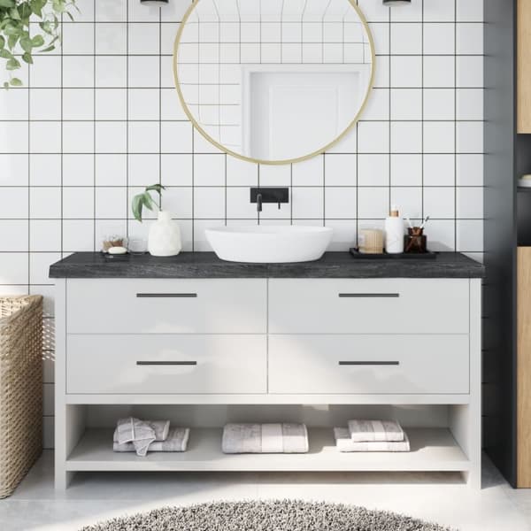 bordplade til badeværelse 160x40x(2-6) cm massivt træ mørkebrun