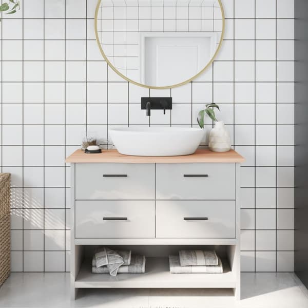 bordplade til badeværelse 100x40x2 cm massivt træ ubehandlet
