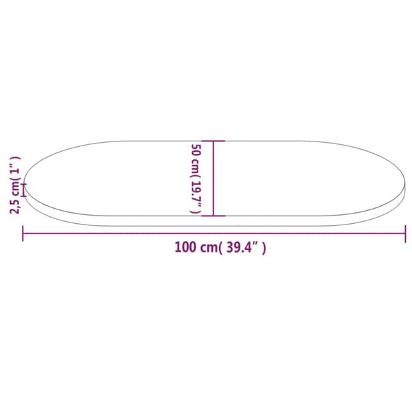 Bordsskiva 100x50x2,5 cm oval massiv furu