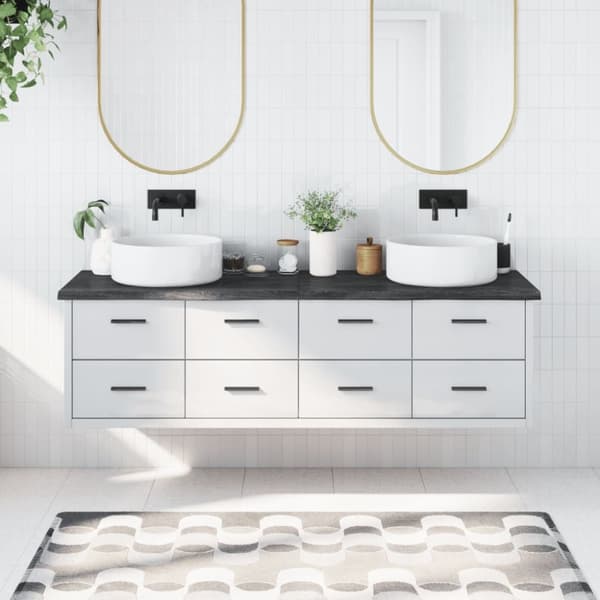 bordplade til badeværelse 180x60x(2-4) cm massivt træ mørkebrun
