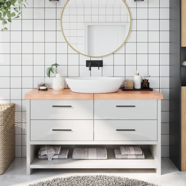 Bänkskiva badrum ljusbrun 140x60x(2-6) cm behandlat massivt trä