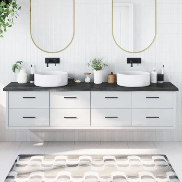 bordplade til badeværelse 220x50x(2-4) cm massivt træ mørkebrun