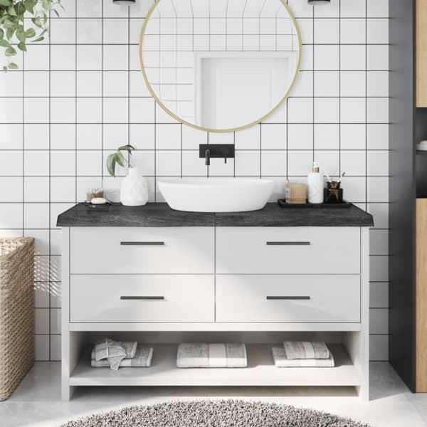 bordplade til badeværelse 140x30x(2-6) cm massivt træ mørkebrun