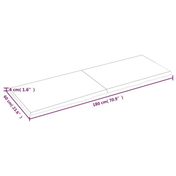 bordplade 180x60x(2-4) cm behandlet massivt egetræ lysebrun