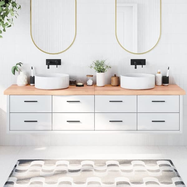 Bänkskiva badrum ljusbrun 220x60x(2-6) cm behandlat massivt trä