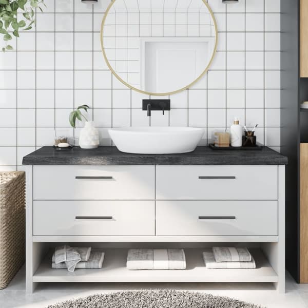 bordplade til badeværelse 160x50x(2-6) cm massivt træ mørkebrun