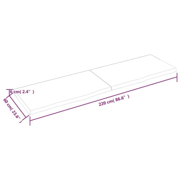Bänkskiva badrum mörkbrun 220x60x(2-6) cm behandlat massivt trä